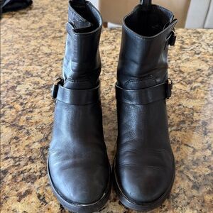 Tory Burch Black Leather Buckle Combat Boots
